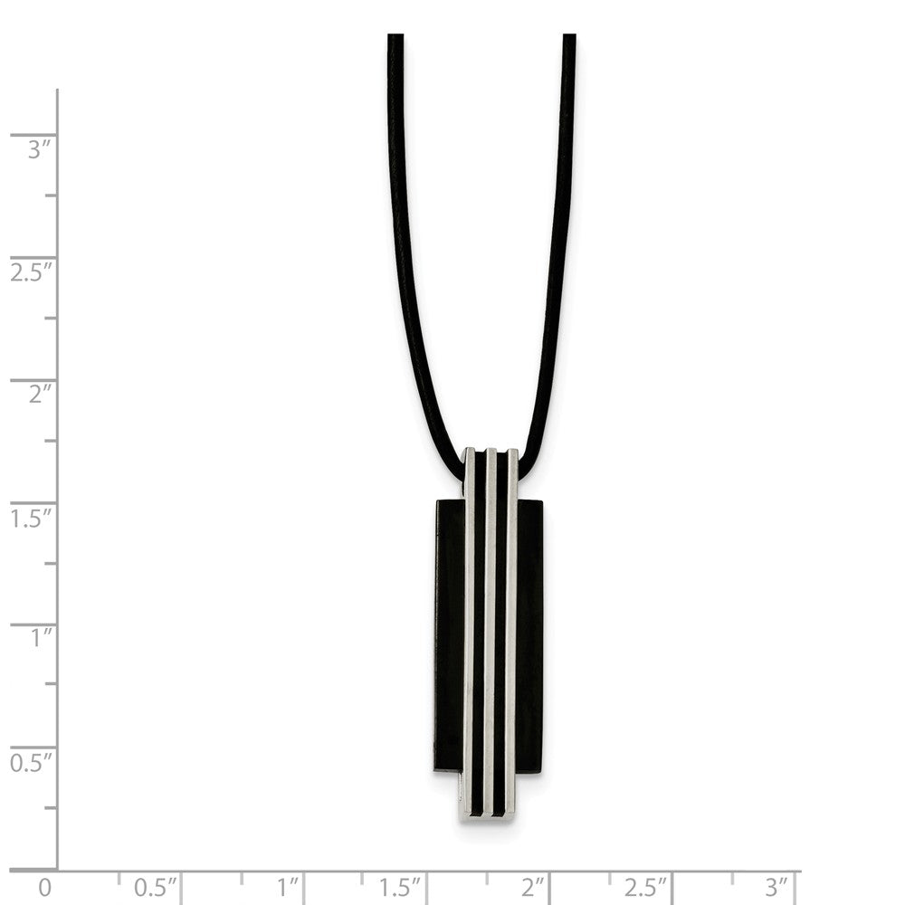 Alternate view of the Two Tone Stainless Steel Vertical Bar &amp; Rubber Cord Necklace, 20 Inch by The Black Bow Jewelry Co.