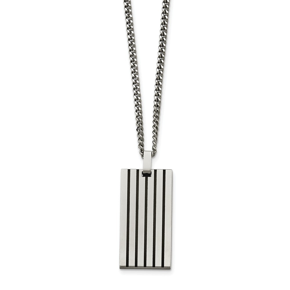 Black Rubber Striped Brushed Stainless Steel Dog Tag Necklace, 22 Inch, Item N10892 by The Black Bow Jewelry Co.