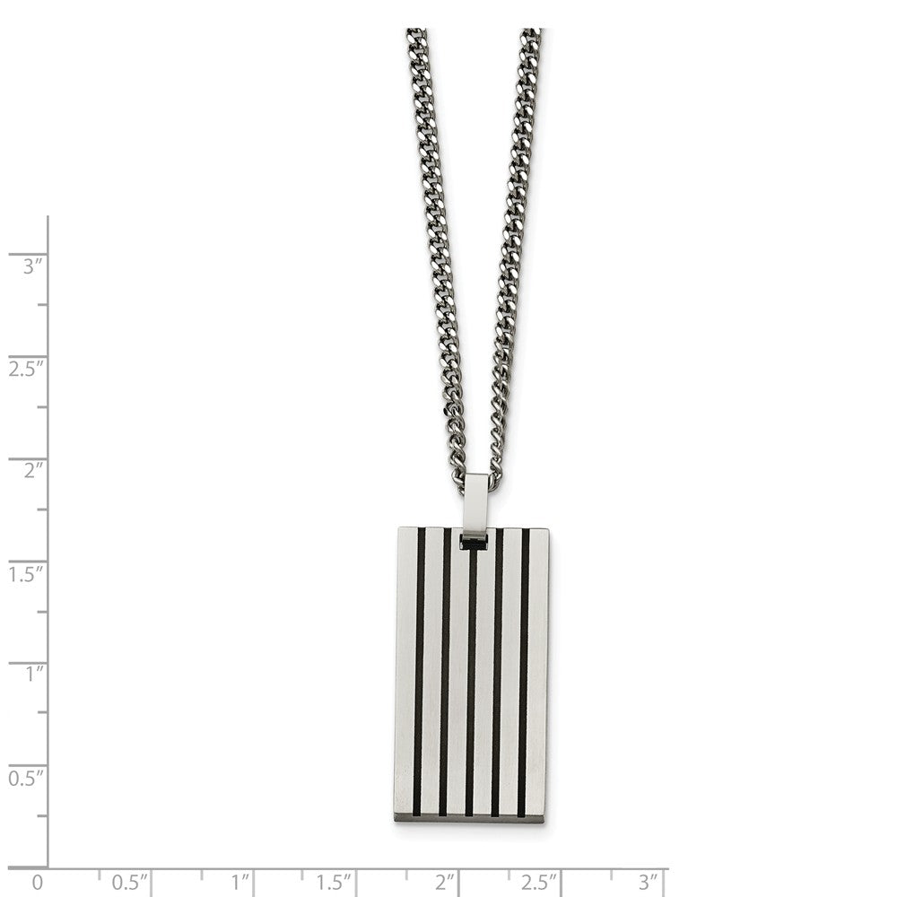 Alternate view of the Black Rubber Striped Brushed Stainless Steel Dog Tag Necklace, 22 Inch by The Black Bow Jewelry Co.