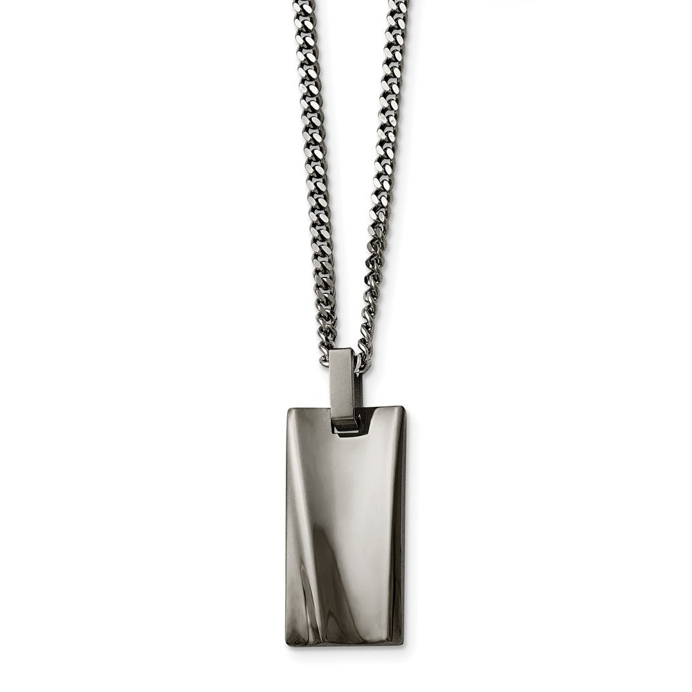 Concave Rectangle Black Plated Stainless Steel Necklace, 22 Inch, Item N10893 by The Black Bow Jewelry Co.