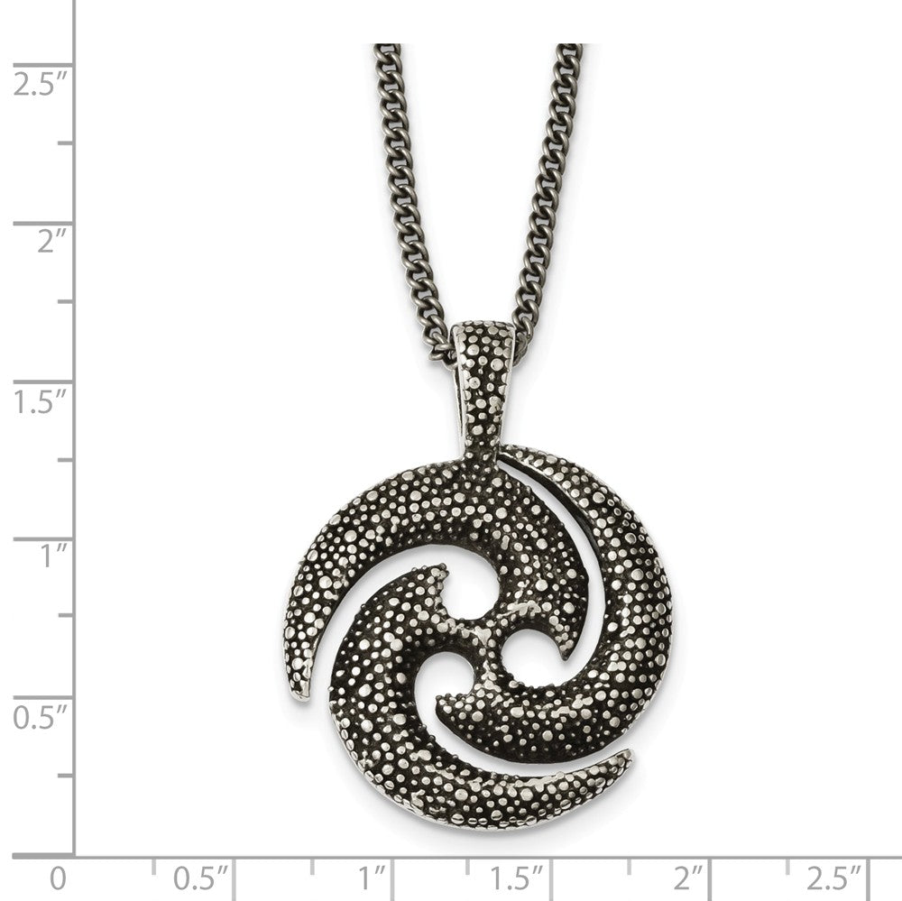 Alternate view of the Antiqued &amp; Textured Tribal Circle Stainless Steel Necklace, 22 Inch by The Black Bow Jewelry Co.