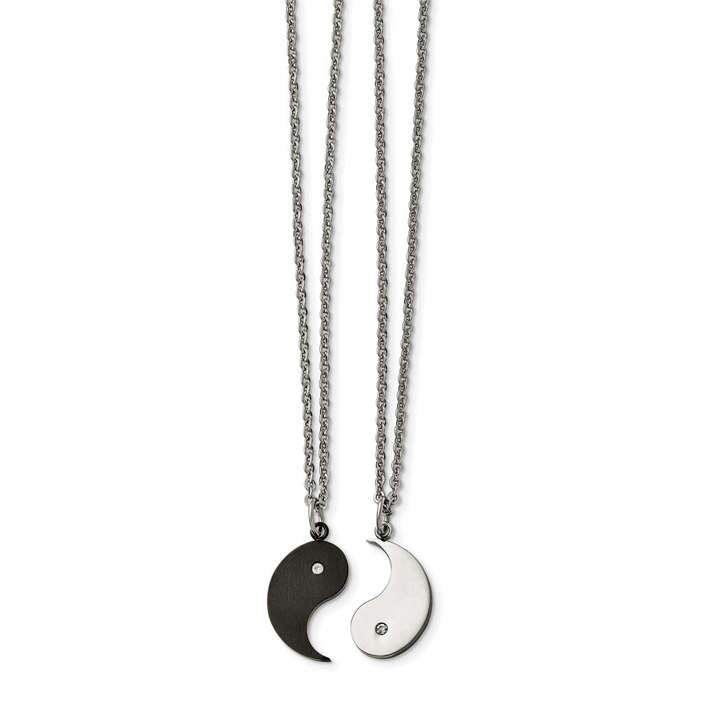 Black Plated Stainless Steel Yin Yang Necklace Set w CZ, 20 Inch, Item N10899 by The Black Bow Jewelry Co.