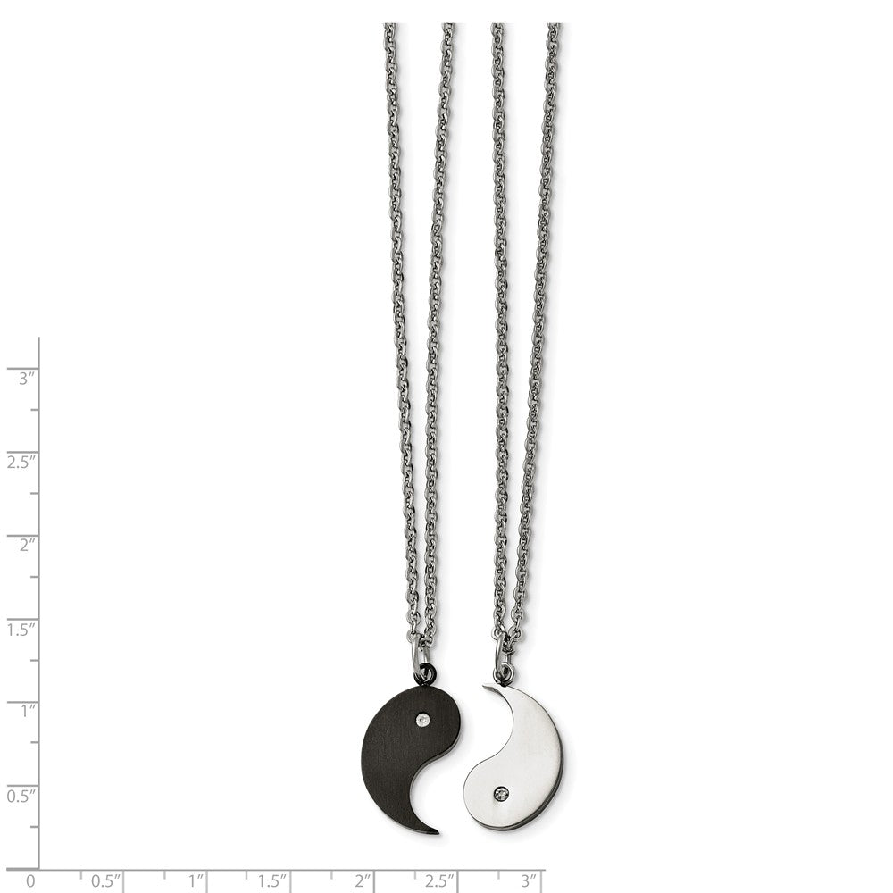 Alternate view of the Black Plated Stainless Steel Yin Yang Necklace Set w CZ, 20 Inch by The Black Bow Jewelry Co.
