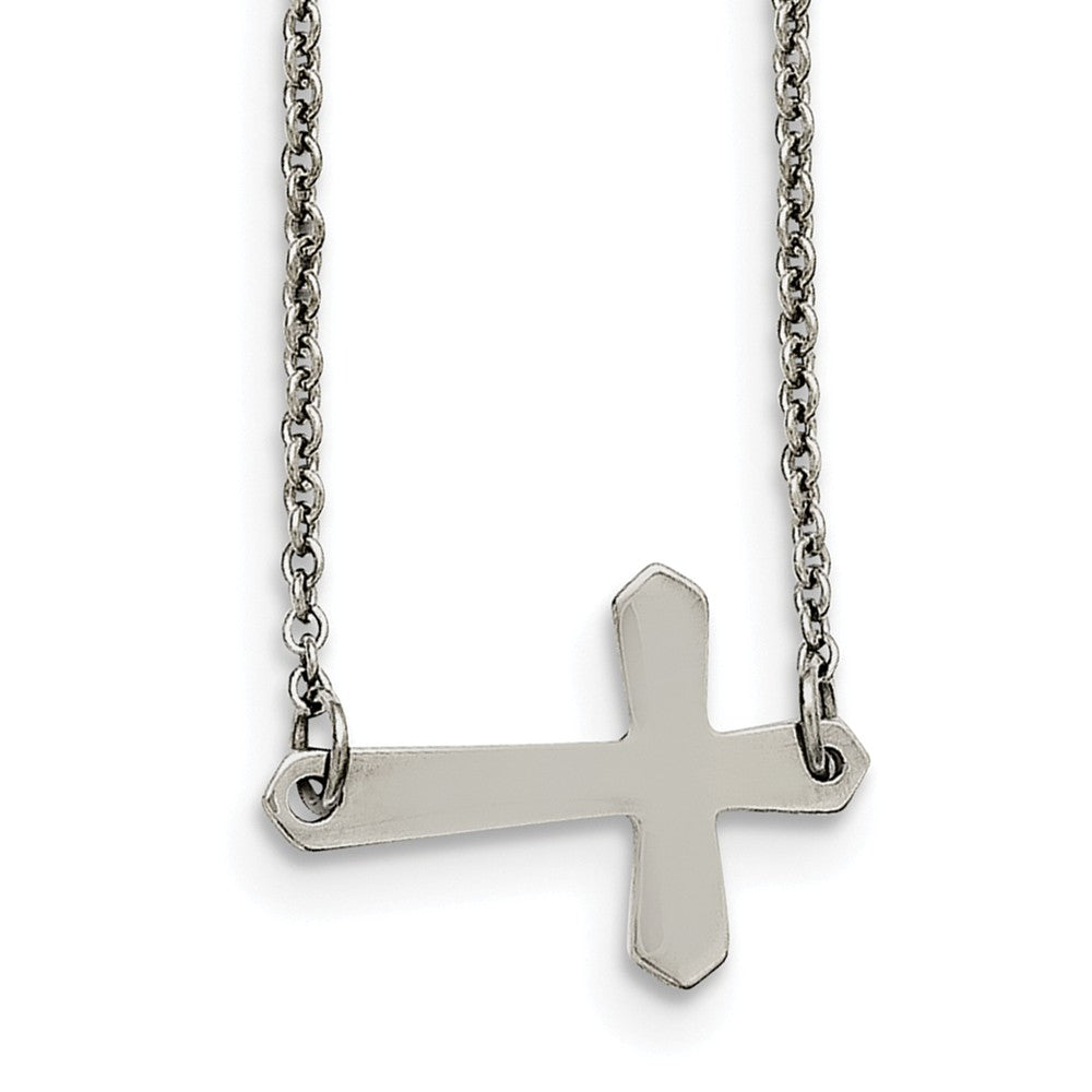 Sideways Passion Cross Necklace in Stainless Steel, 17 Inch, Item N10920 by The Black Bow Jewelry Co.