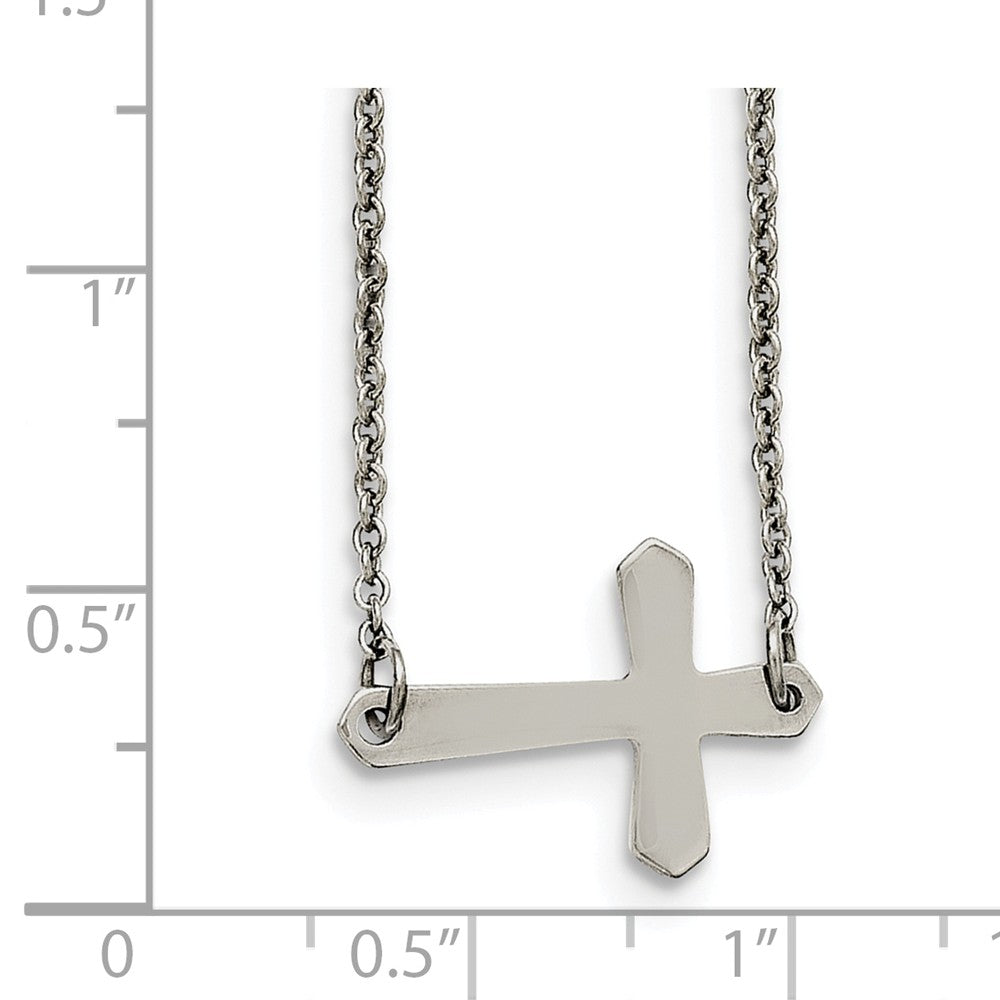 Alternate view of the Sideways Passion Cross Necklace in Stainless Steel, 17 Inch by The Black Bow Jewelry Co.