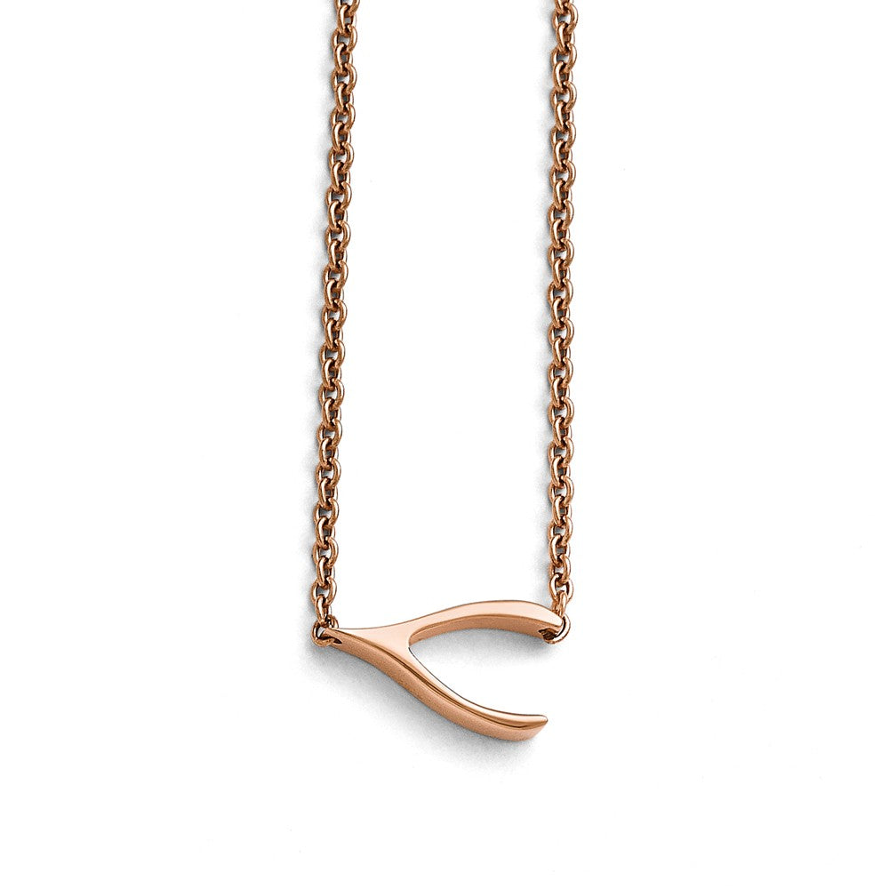 Rose Gold Tone Plated Stainless Steel Wishbone Necklace, 16.25 Inch, Item N10925 by The Black Bow Jewelry Co.