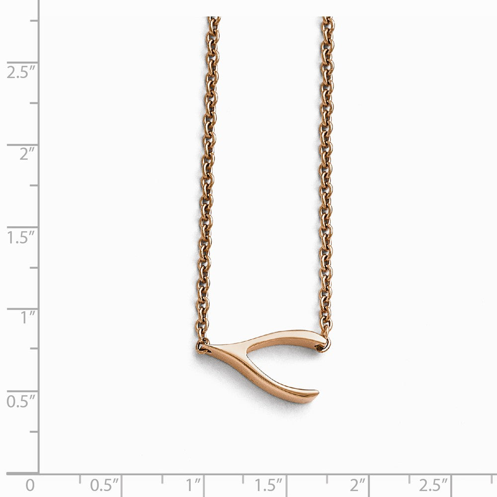 Alternate view of the Rose Gold Tone Plated Stainless Steel Wishbone Necklace, 16.25 Inch by The Black Bow Jewelry Co.