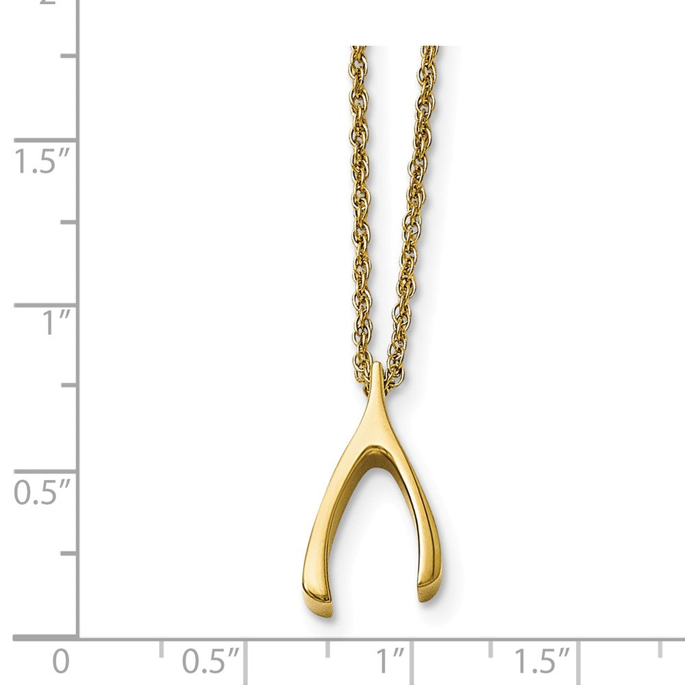 Alternate view of the Polished Wishbone 16 Inch Necklace in Gold Tone Plated Stainless Steel by The Black Bow Jewelry Co.
