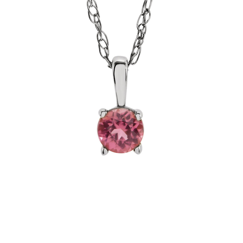 Youth 3mm Round Pink Tourmaline Necklace in 14k White Gold, 14 Inch, Item N10932 by The Black Bow Jewelry Co.