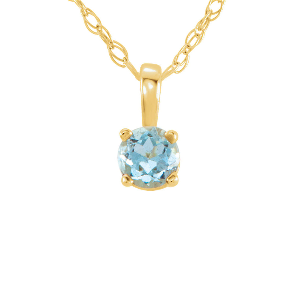 Youth 3mm Round Aquamarine Necklace in 14k Yellow Gold, 14 Inch, Item N10936 by The Black Bow Jewelry Co.