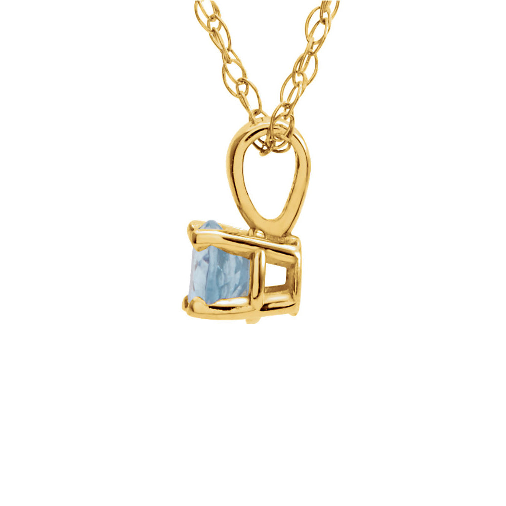 Alternate view of the Youth 3mm Round Aquamarine Necklace in 14k Yellow Gold, 14 Inch by The Black Bow Jewelry Co.