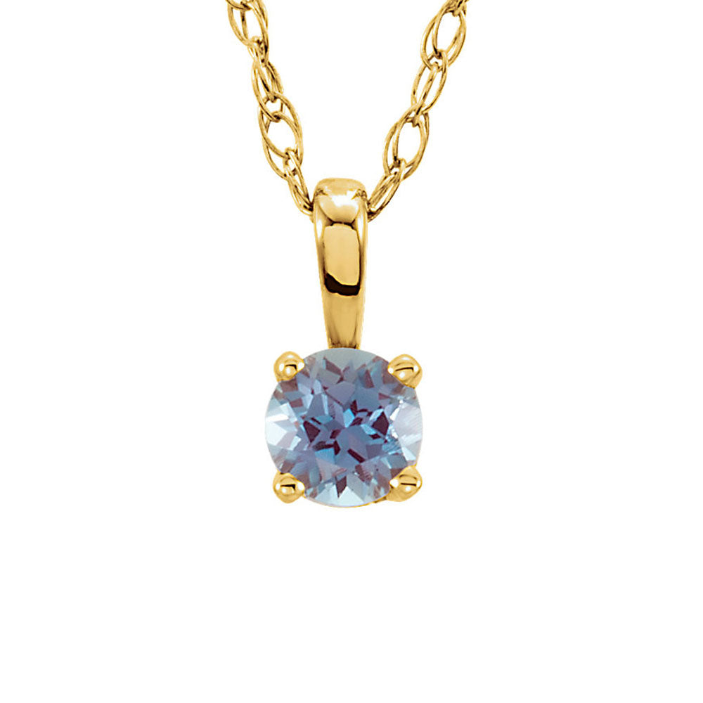 Youth 3mm Round Created Alexandrite 14k Yellow Gold Necklace, 14 Inch, Item N10948 by The Black Bow Jewelry Co.