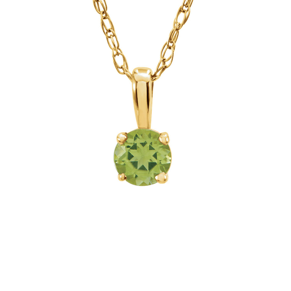 Youth 3mm Round Peridot Necklace in 14k Yellow Gold, 14 Inch, Item N10951 by The Black Bow Jewelry Co.