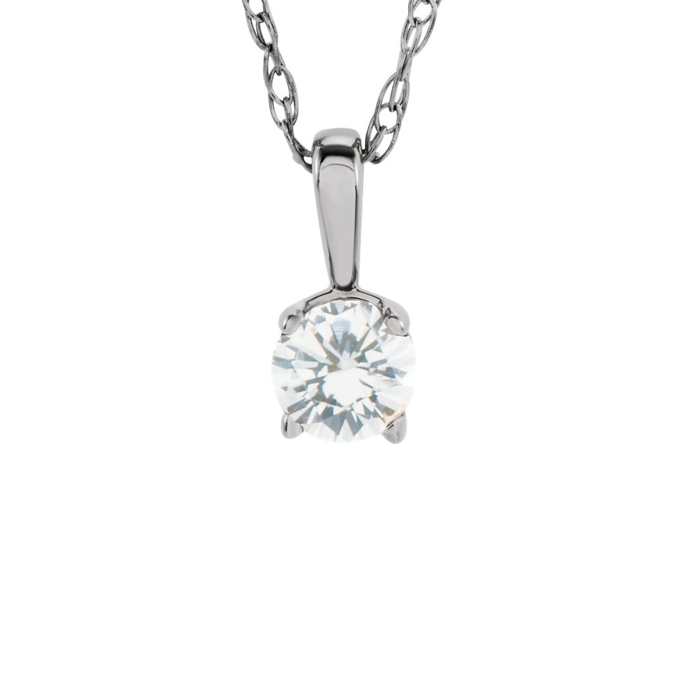 Youth 3mm Round 1/10 CT (GH, I2) Diamond 14k White Gold Necklace 14 In, Item N10953 by The Black Bow Jewelry Co.