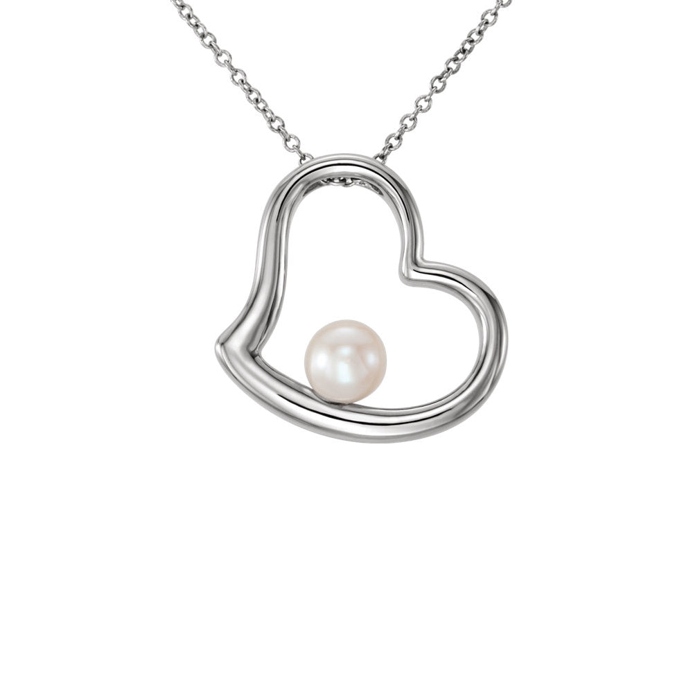 Freshwater Cultured Pearl Heart Necklace in 14k White Gold, 18 Inch, Item N10961 by The Black Bow Jewelry Co.