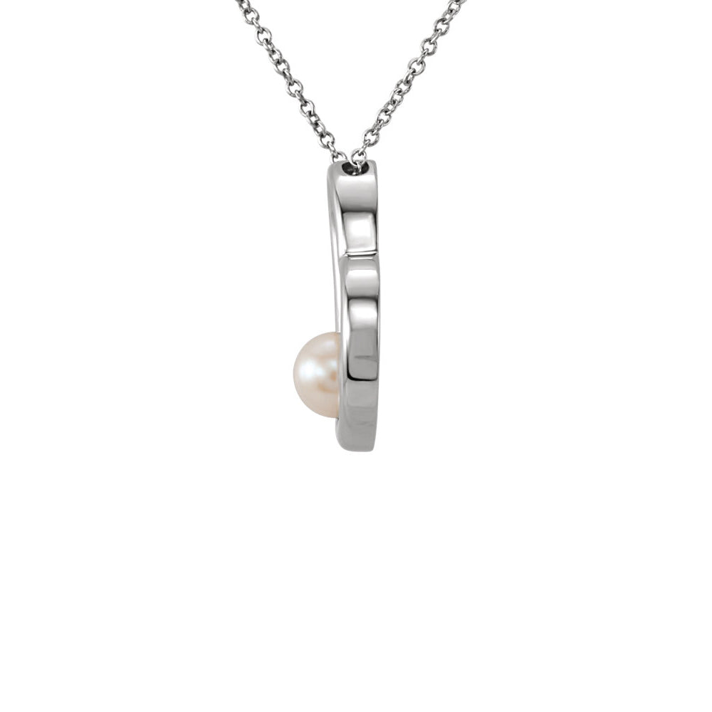 Alternate view of the Freshwater Cultured Pearl Heart Necklace in 14k White Gold, 18 Inch by The Black Bow Jewelry Co.
