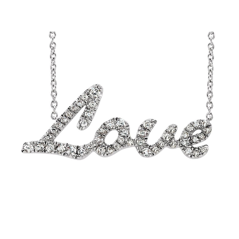 1/5 Ctw Diamond Love Script Necklace in 14k White Gold, 18 Inch, Item N10976 by The Black Bow Jewelry Co.