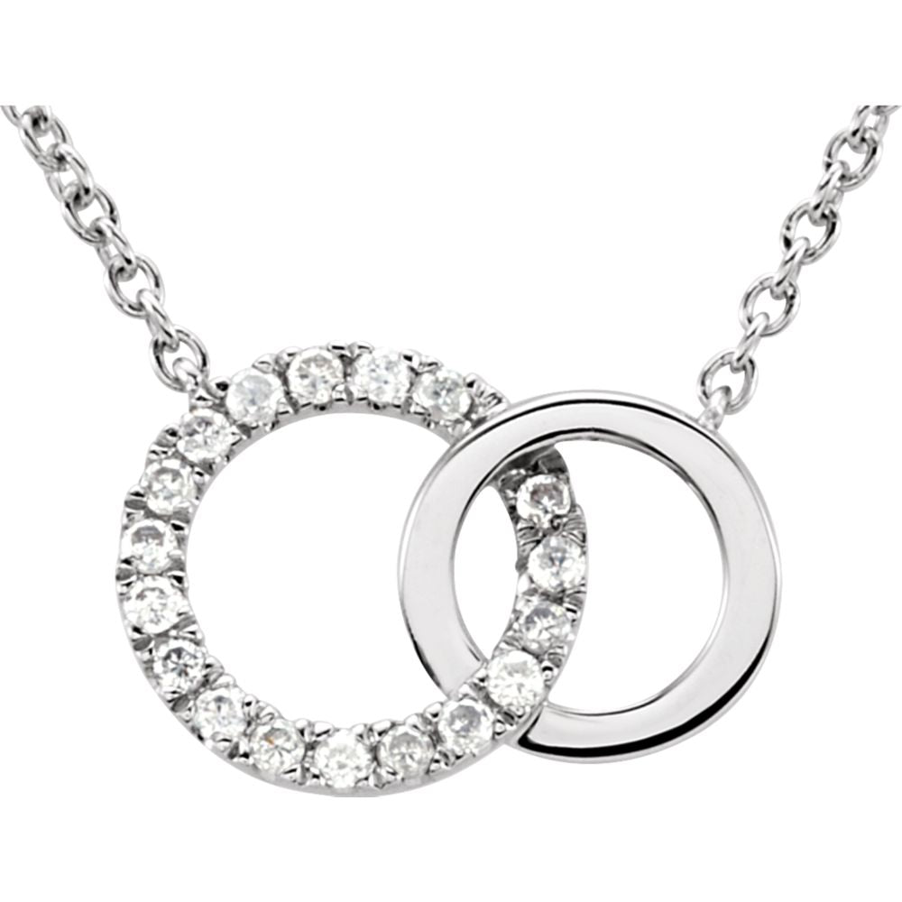 .06 Ctw Diamond Double Circle Necklace in 14k White Gold, 18 Inch, Item N10977 by The Black Bow Jewelry Co.