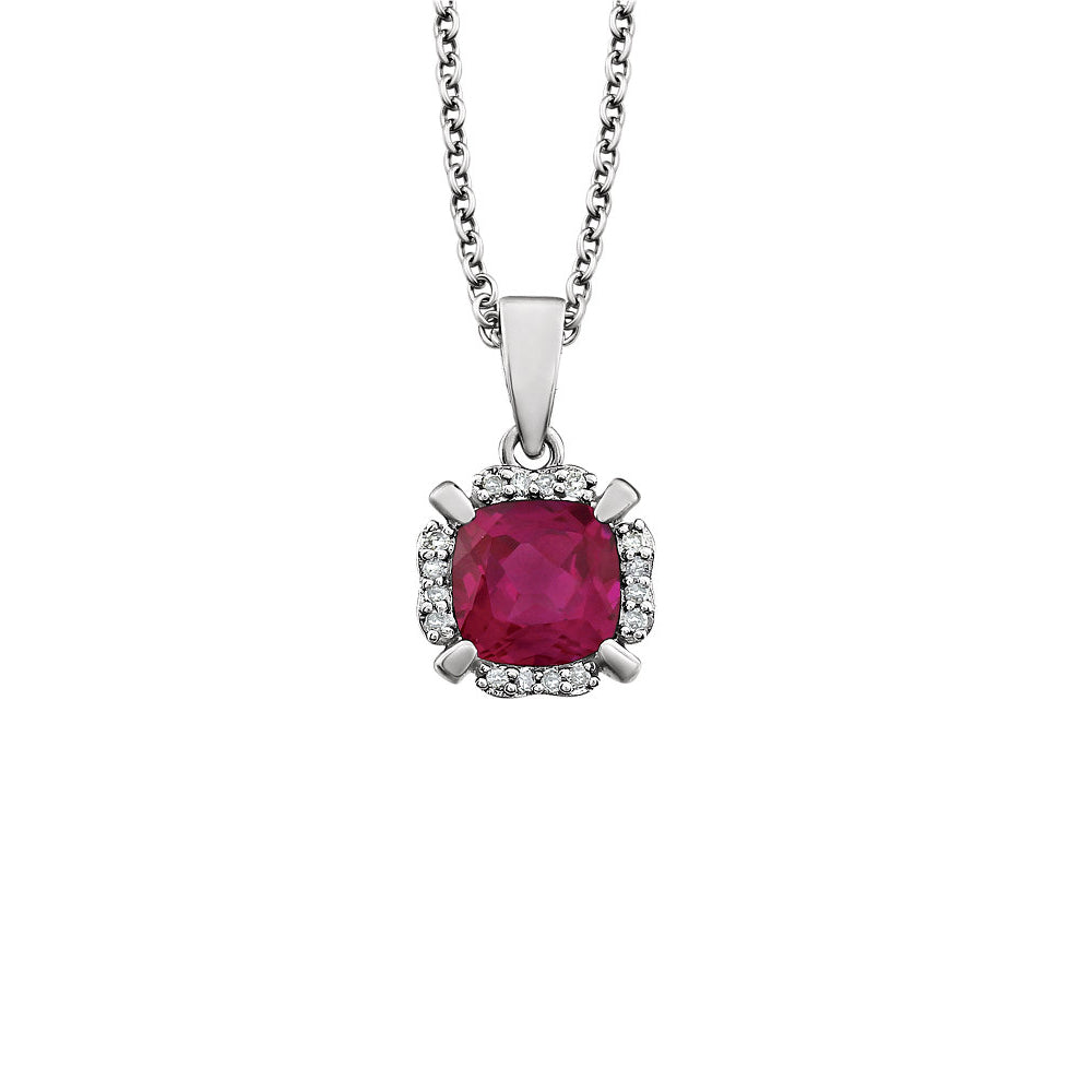 Cushion Created Ruby &amp; Diamond Necklace in 14k White Gold, 18 Inch, Item N10983 by The Black Bow Jewelry Co.