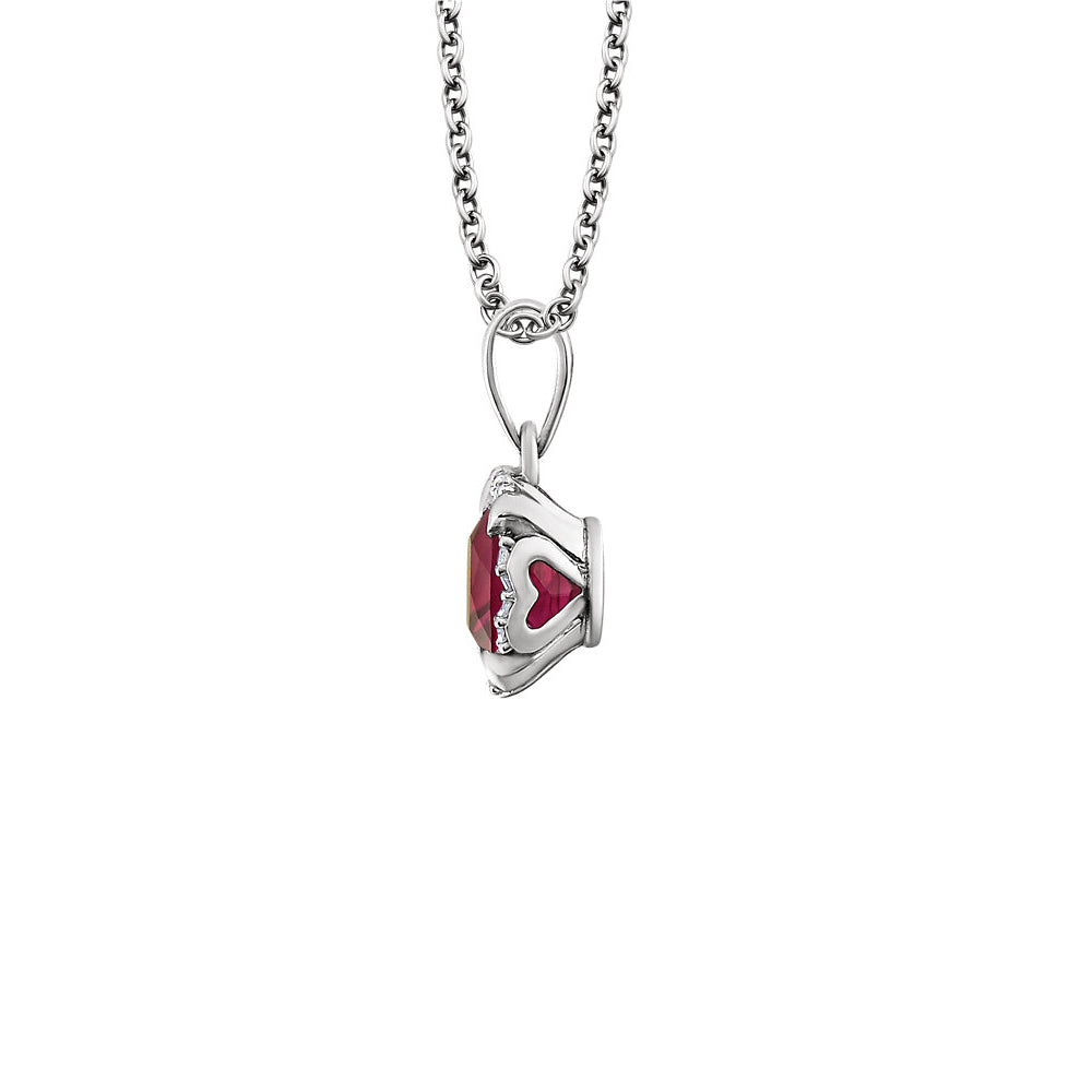 Alternate view of the Cushion Created Ruby &amp; Diamond Necklace in 14k White Gold, 18 Inch by The Black Bow Jewelry Co.