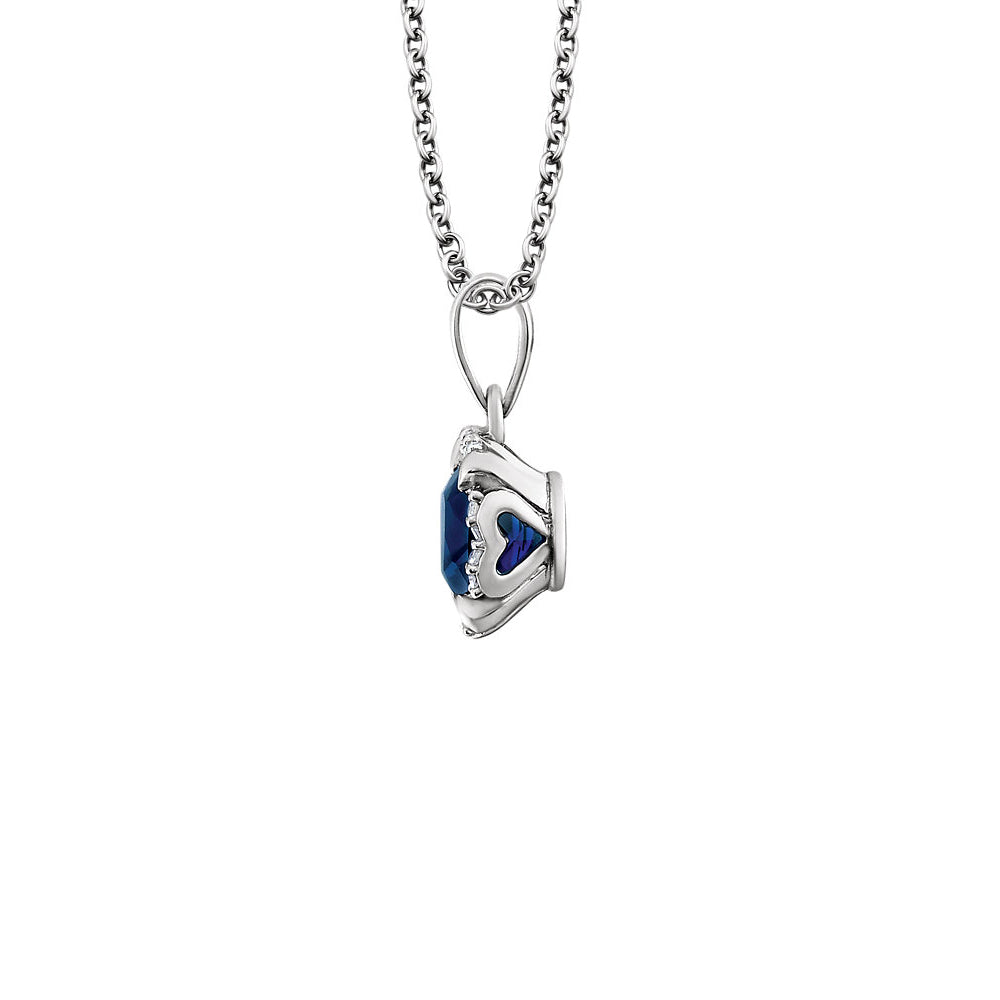 Alternate view of the Cushion Created Sapphire &amp; Diamond Necklace in 14k White Gold, 18 Inch by The Black Bow Jewelry Co.