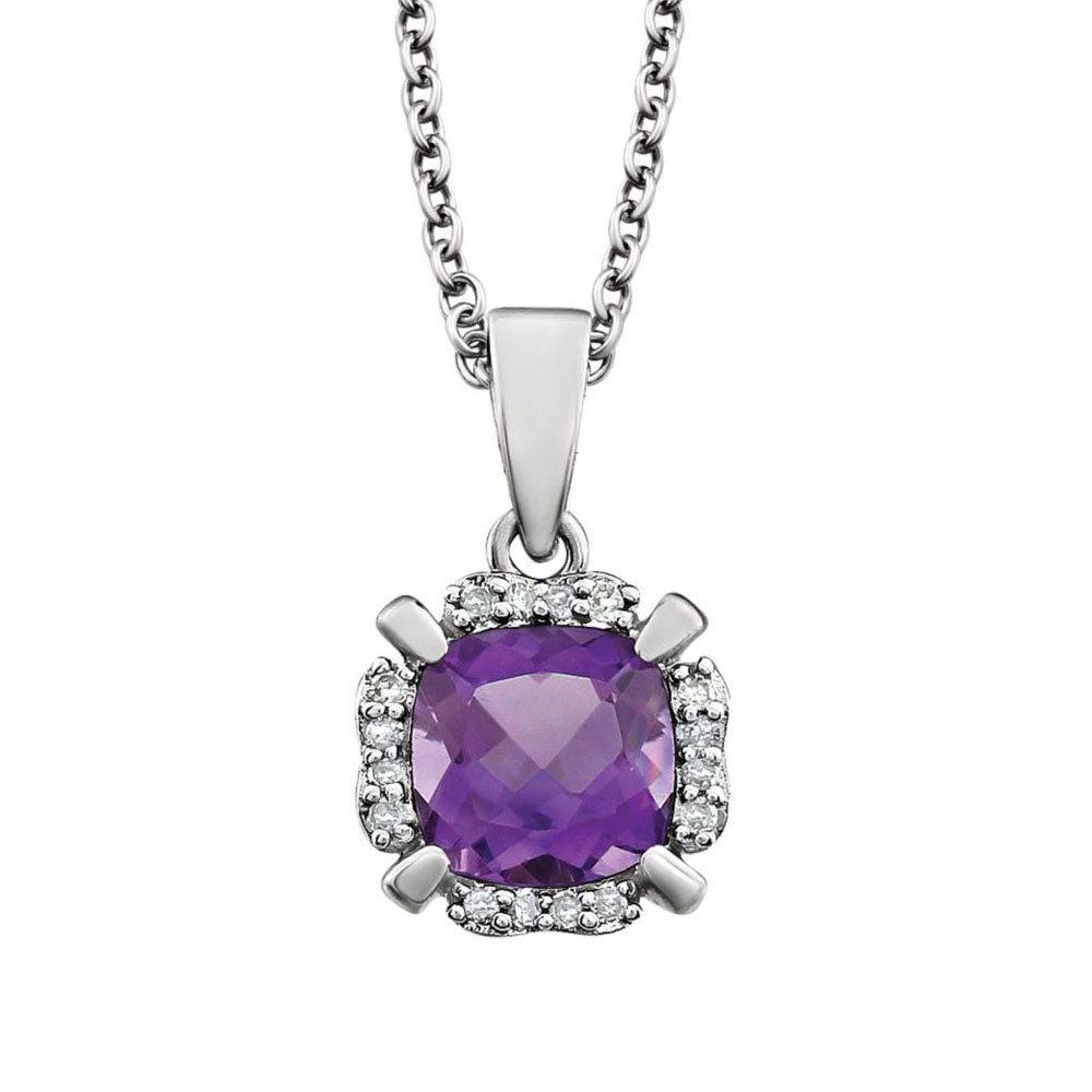 Cushion Amethyst &amp; Diamond Necklace in 14k White Gold, 18 Inch, Item N10985 by The Black Bow Jewelry Co.
