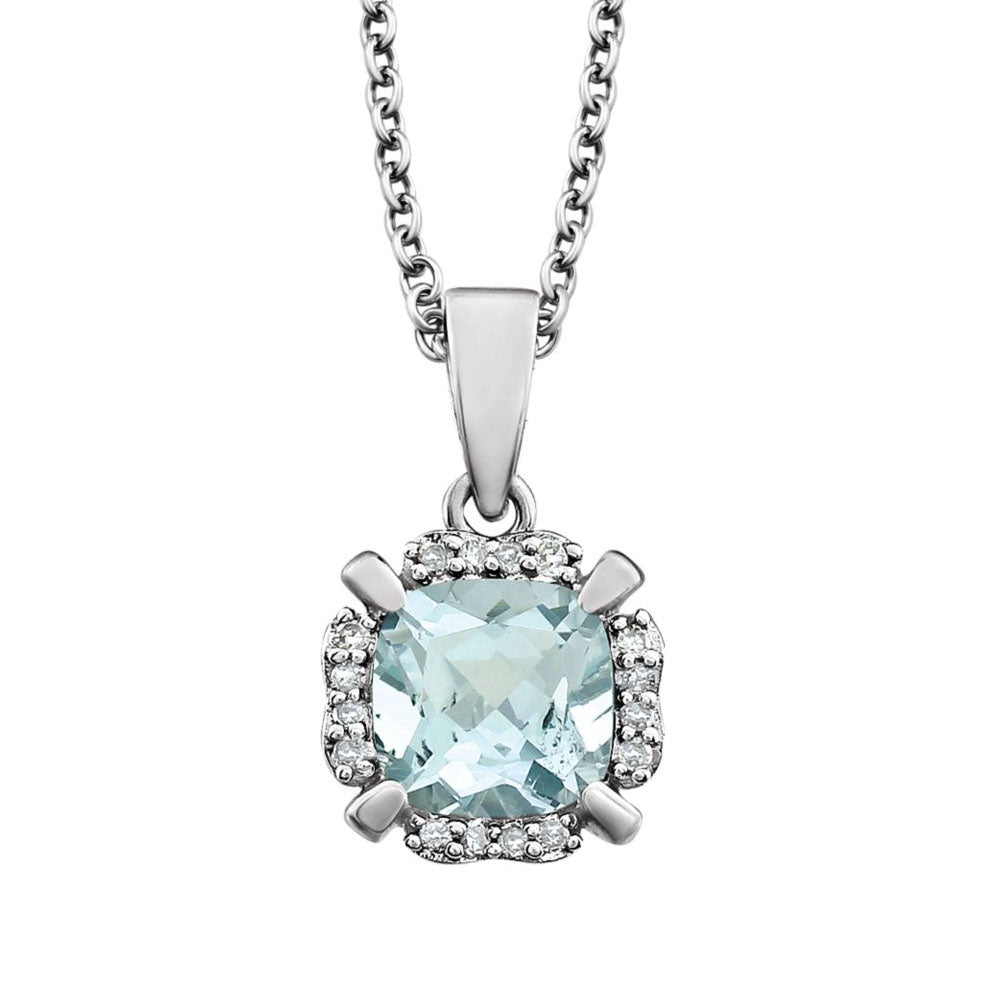 Cushion Aquamarine &amp; Diamond Necklace in 14k White Gold, 18 Inch, Item N10986 by The Black Bow Jewelry Co.