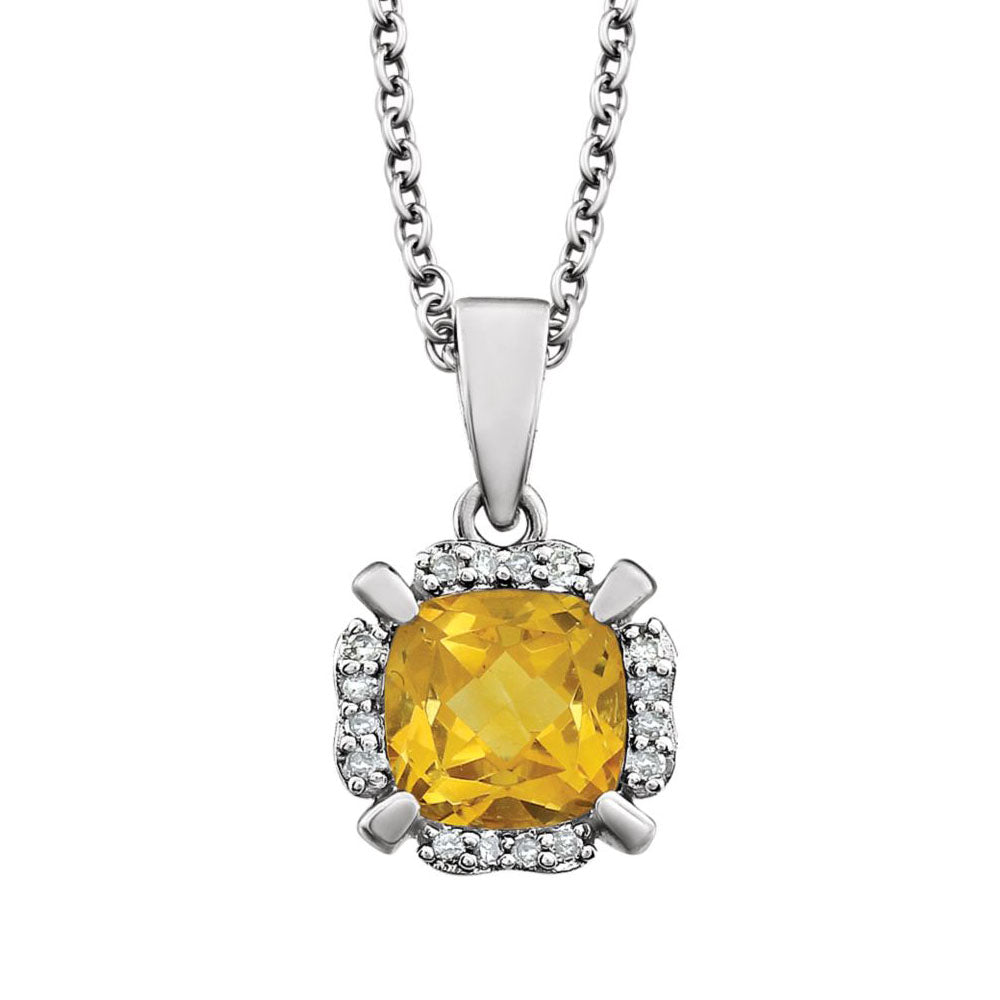 Cushion Citrine &amp; Diamond Necklace in 14k White Gold, 18 Inch, Item N10987 by The Black Bow Jewelry Co.