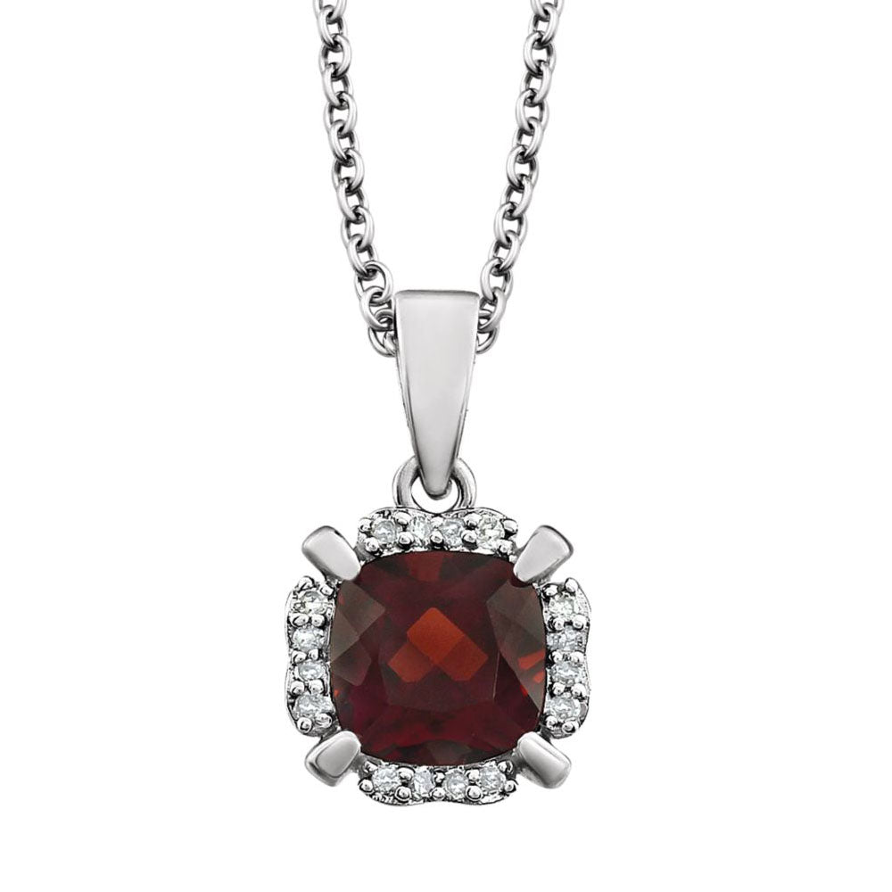 Cushion Mozambique Garnet &amp; Diamond 14k White Gold Necklace, 18 Inch, Item N10988 by The Black Bow Jewelry Co.