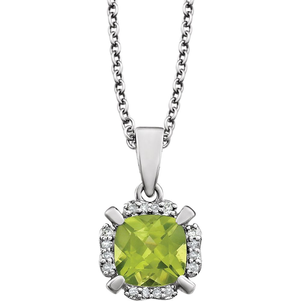 Cushion Peridot &amp; Diamond Necklace in 14k White Gold, 18 Inch, Item N10989 by The Black Bow Jewelry Co.