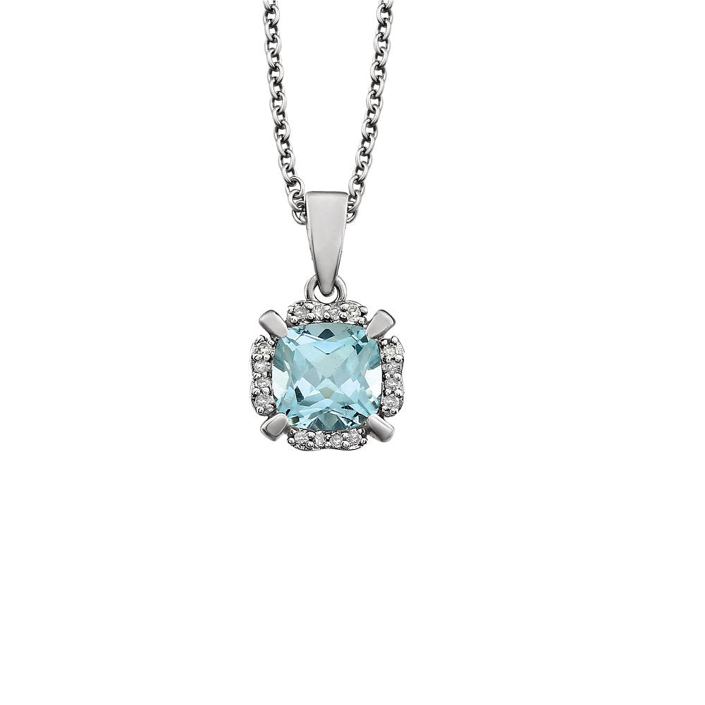 Cushion Sky Blue Topaz &amp; Diamond Necklace in 14k White Gold, 18 Inch, Item N10990 by The Black Bow Jewelry Co.