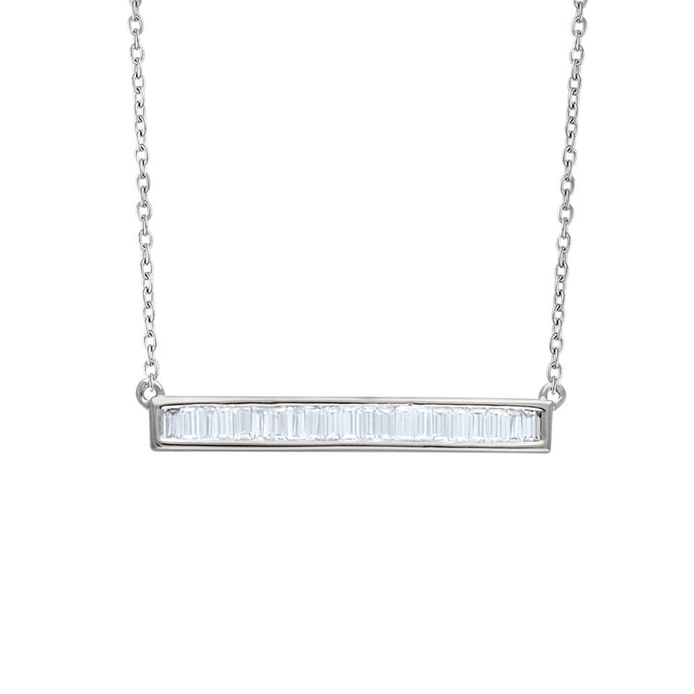 1/2 Ctw Diamond Baguette 28mm Bar 14k White Gold Necklace, 16-18 Inch, Item N10997 by The Black Bow Jewelry Co.