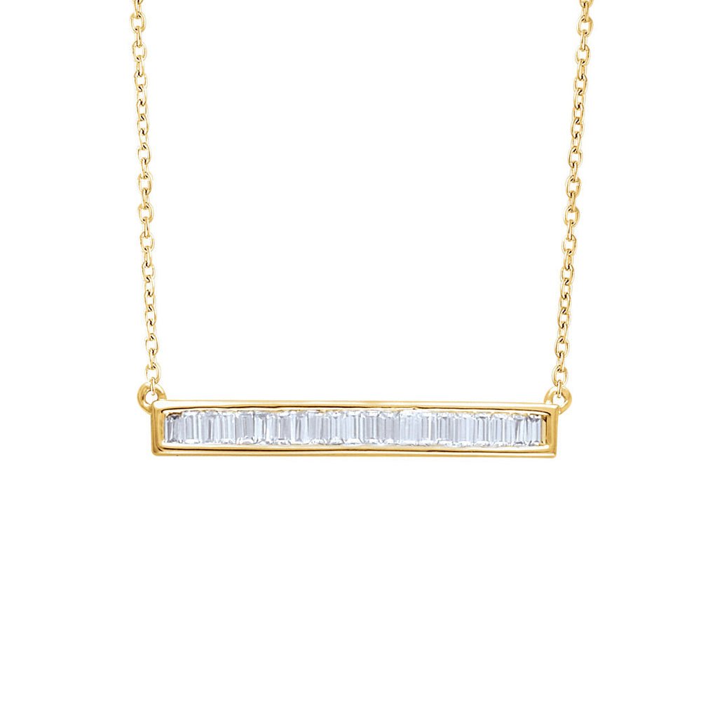 1/2 Ctw Diamond Baguette 28mm Bar 14k Yellow Gold Necklace, 16-18 Inch, Item N10998 by The Black Bow Jewelry Co.