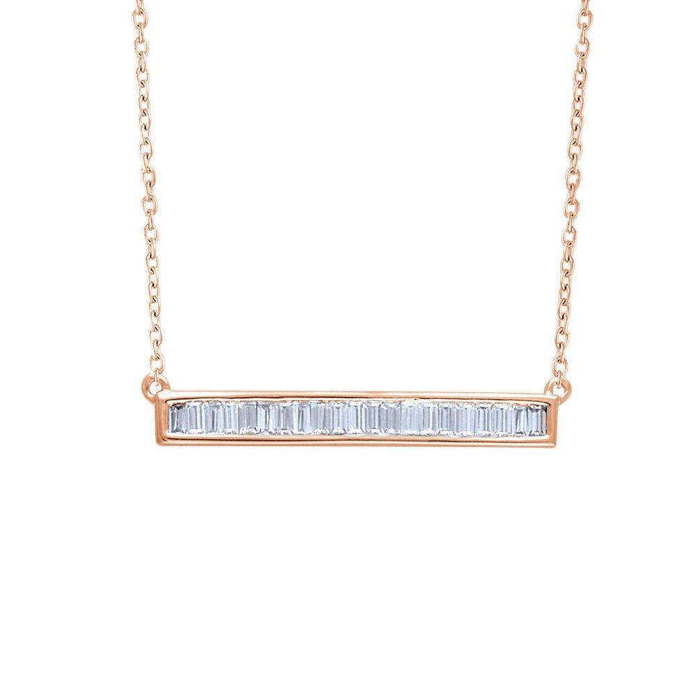 1/2 Ctw Diamond Baguette 28mm Bar 14k Rose Gold Necklace, 16-18 Inch, Item N10999 by The Black Bow Jewelry Co.