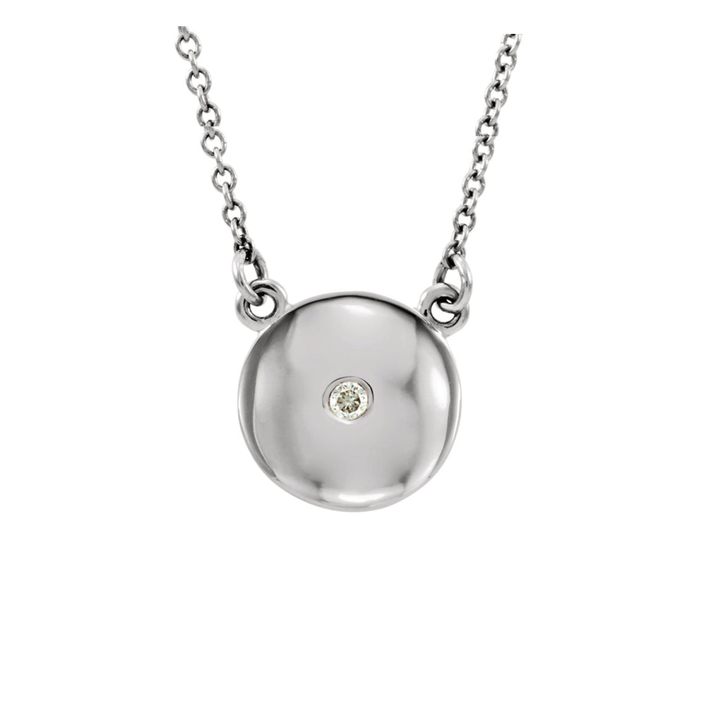 Diamond Accent 10mm Domed Circle Necklace in 14k White Gold, 16.5 Inch, Item N11002 by The Black Bow Jewelry Co.