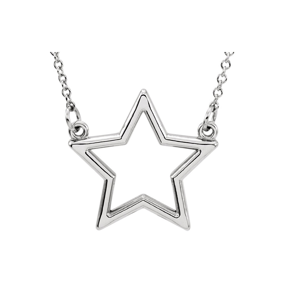Polished 16mm Star Necklace in 14k White Gold, 16 Inch, Item N11012 by The Black Bow Jewelry Co.