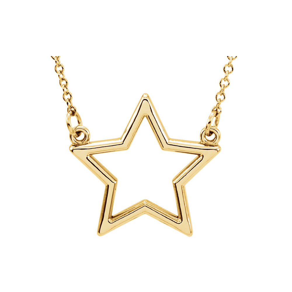 Polished 16mm Star Necklace in 14k Yellow Gold, 16 Inch, Item N11013 by The Black Bow Jewelry Co.