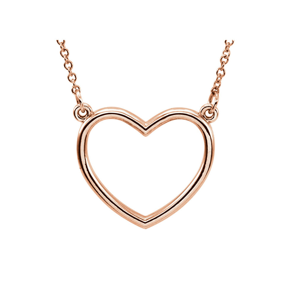Polished 13mm Heart Necklace in 14k Rose Gold, 16 Inch, Item N11018 by The Black Bow Jewelry Co.