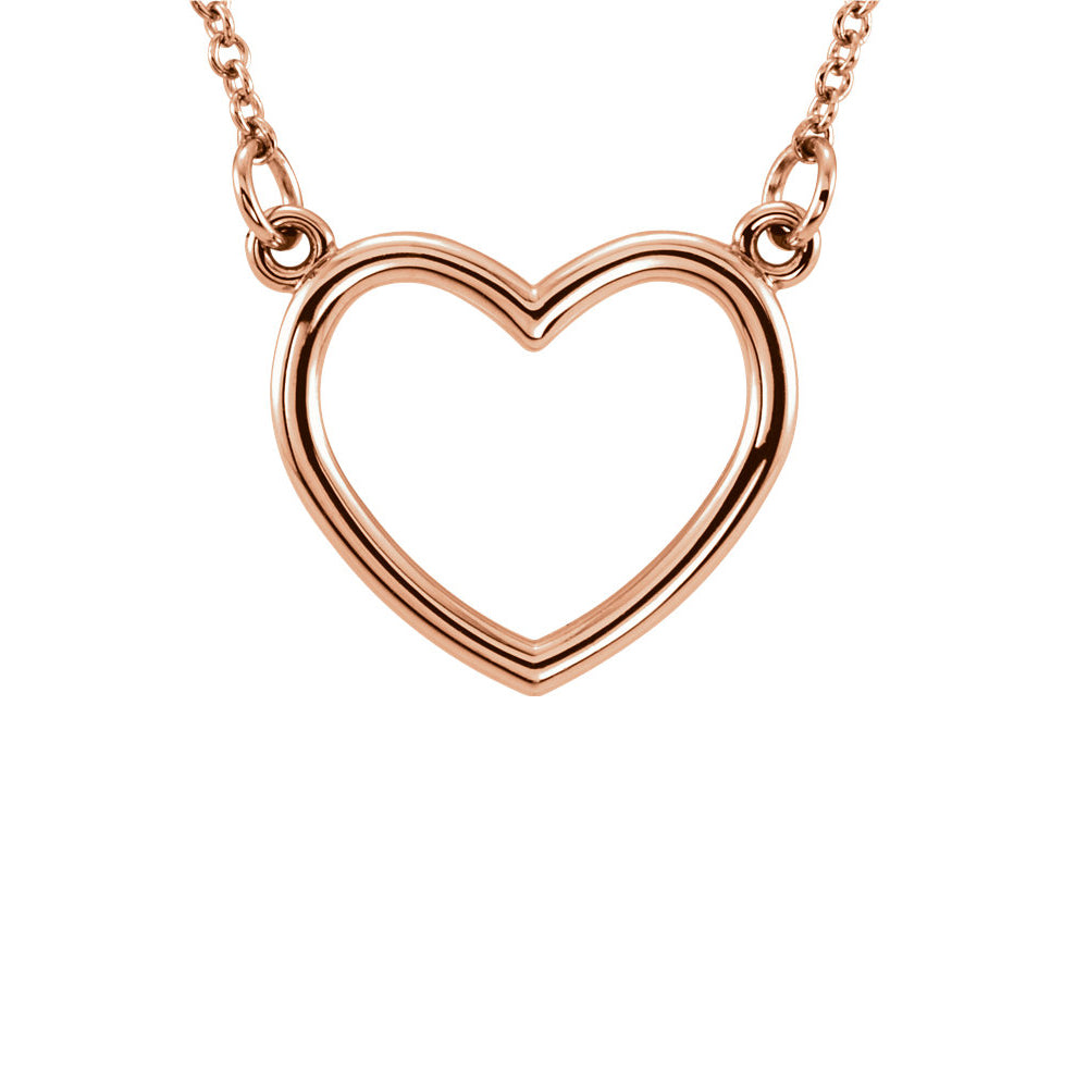 Polished 16mm Heart Necklace in 14k Rose Gold, 16 Inch, Item N11021 by The Black Bow Jewelry Co.