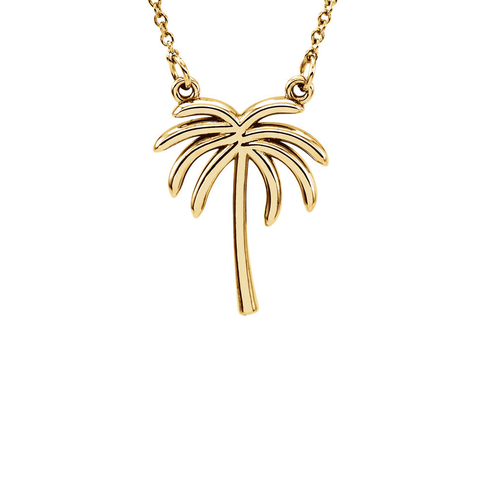 Polished Palm Tree Necklace in 14k Yellow Gold, 16 Inch, Item N11023 by The Black Bow Jewelry Co.