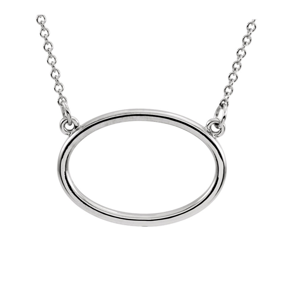 Polished 19mm Horizontal Oval Necklace in 14k White Gold, 16 Inch, Item N11025 by The Black Bow Jewelry Co.