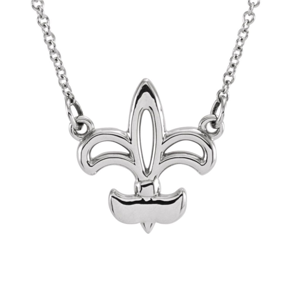 Polished Fleur De Lis Necklace in 14k White Gold, 16 Inch, Item N11054 by The Black Bow Jewelry Co.