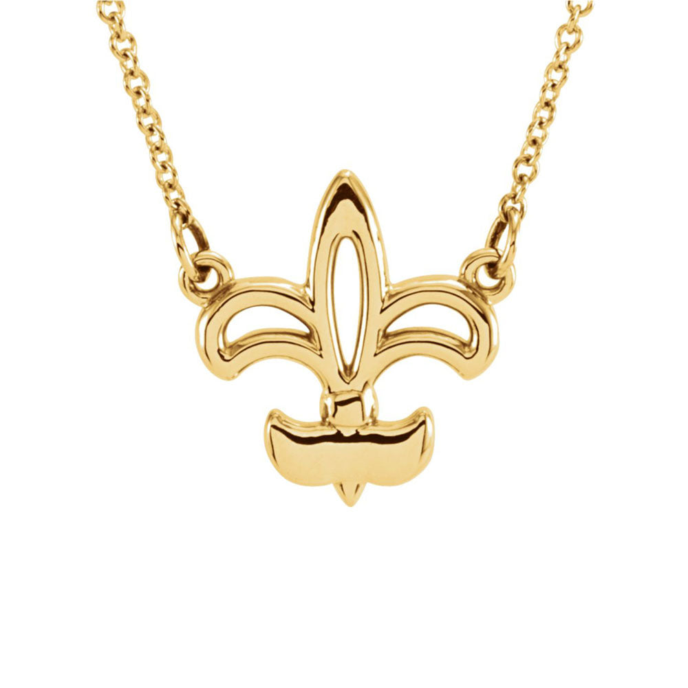 Polished Fleur De Lis Necklace in 14k Yellow Gold, 16 Inch, Item N11055 by The Black Bow Jewelry Co.