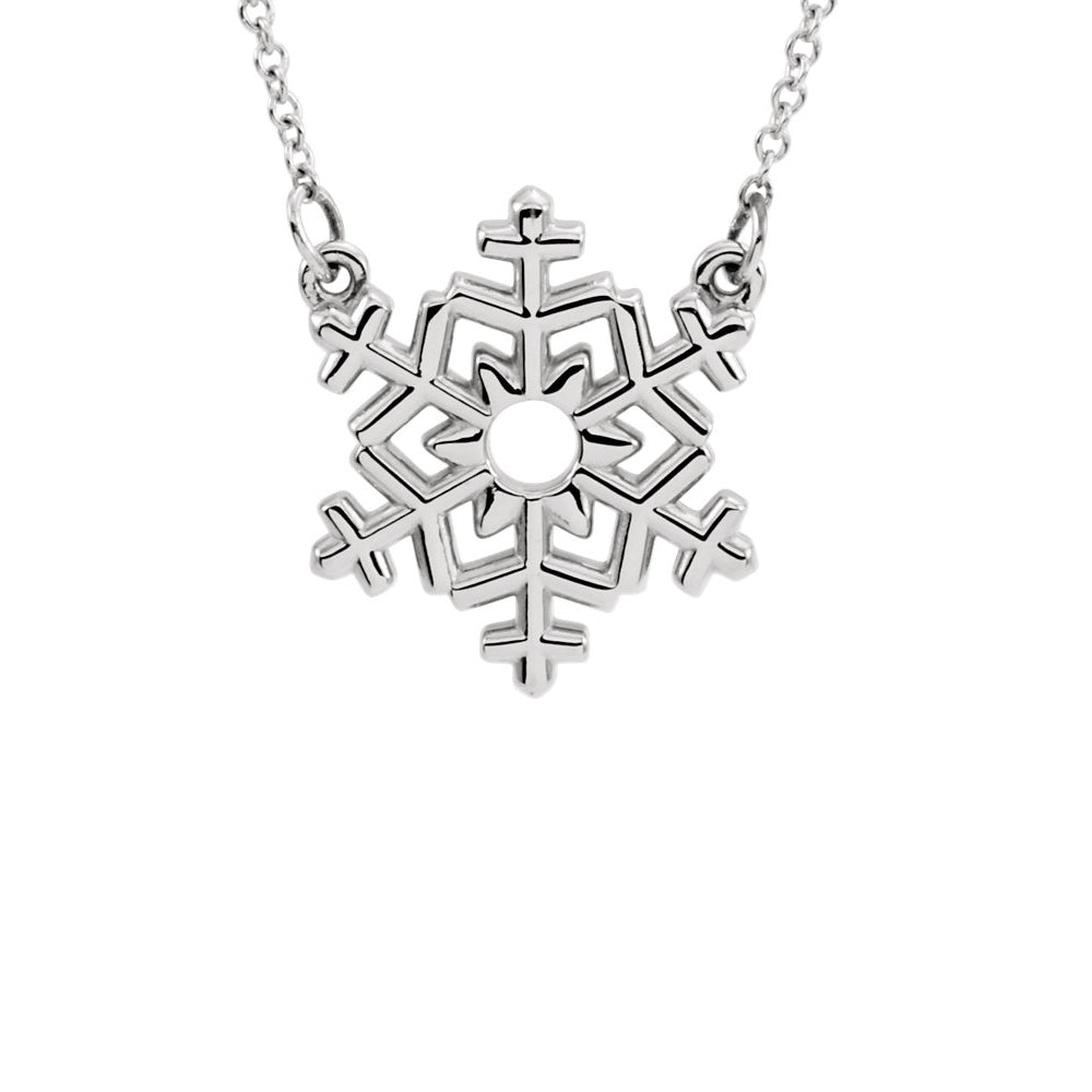 Polished Small Snowflake Necklace in 14k White Gold, 16 Inch, Item N11057 by The Black Bow Jewelry Co.