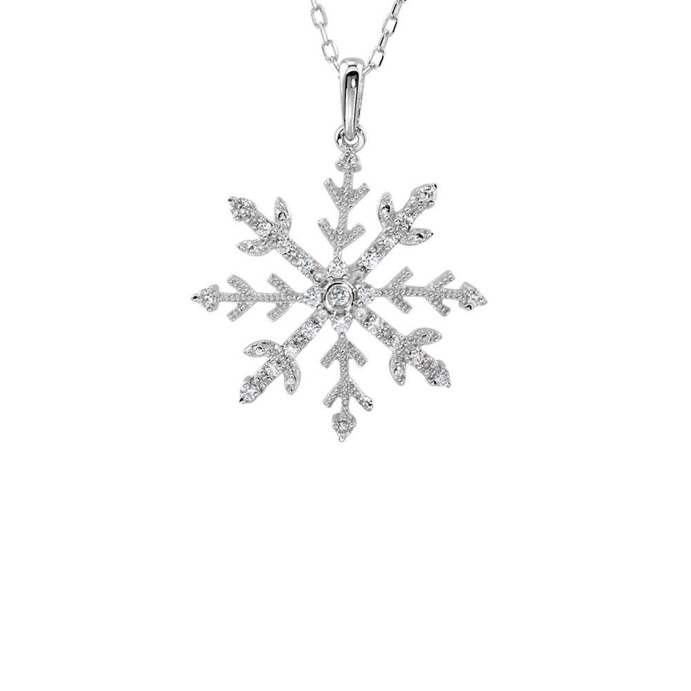 21mm Cubic Zirconia Snowflake Necklace in Sterling Silver, 18 Inch, Item N11060 by The Black Bow Jewelry Co.