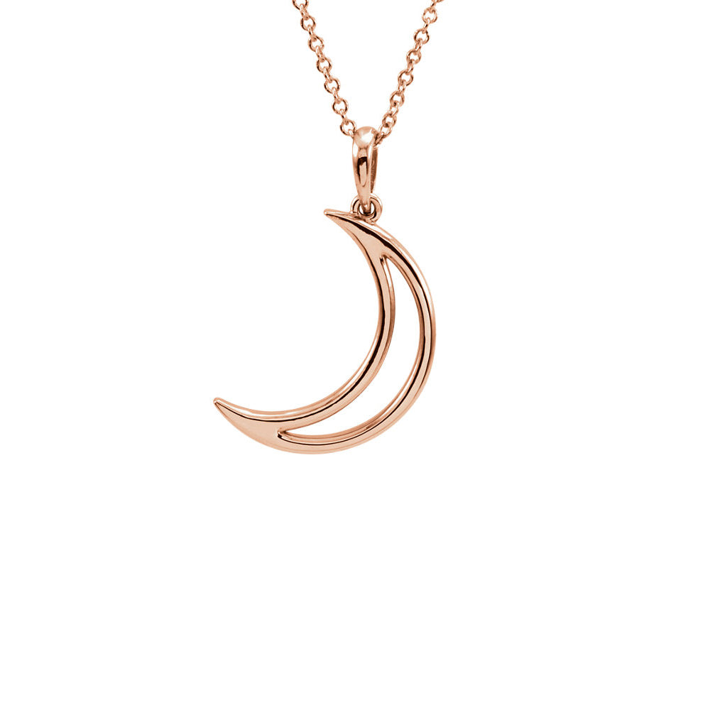 Polished Crescent Moon Necklace in 14k Rose Gold, 16 Inch, Item N11063 by The Black Bow Jewelry Co.