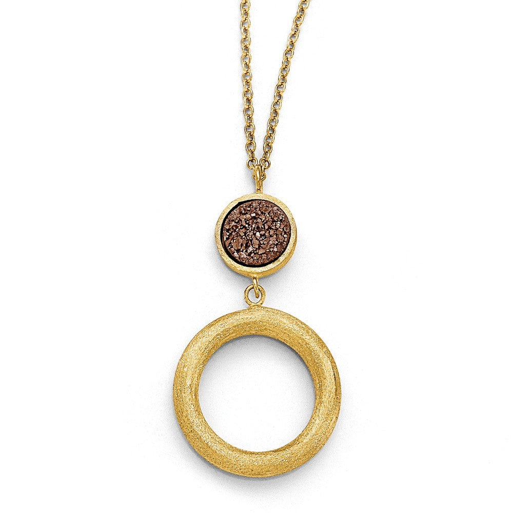 14k Yellow Gold Brown Druzy Disc &amp; Open Circle Drop Necklace, 17 Inch, Item N11442 by The Black Bow Jewelry Co.