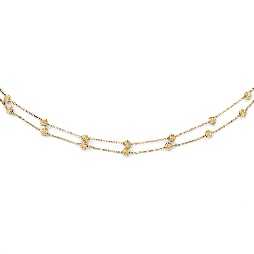 14k Yellow Gold Diamond Cut Beaded Chain Necklace