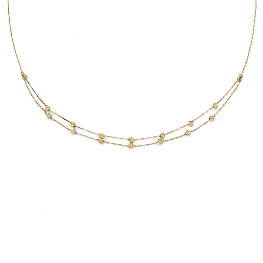 Alternate view of the 14k Yellow Gold Diamond-Cut Beaded Half Double Strand 17 Inch Necklace by The Black Bow Jewelry Co.