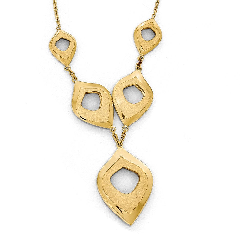 14k Yellow Gold Polished and Brushed Y-Drop Necklace, 16-18 Inch, Item N11470 by The Black Bow Jewelry Co.